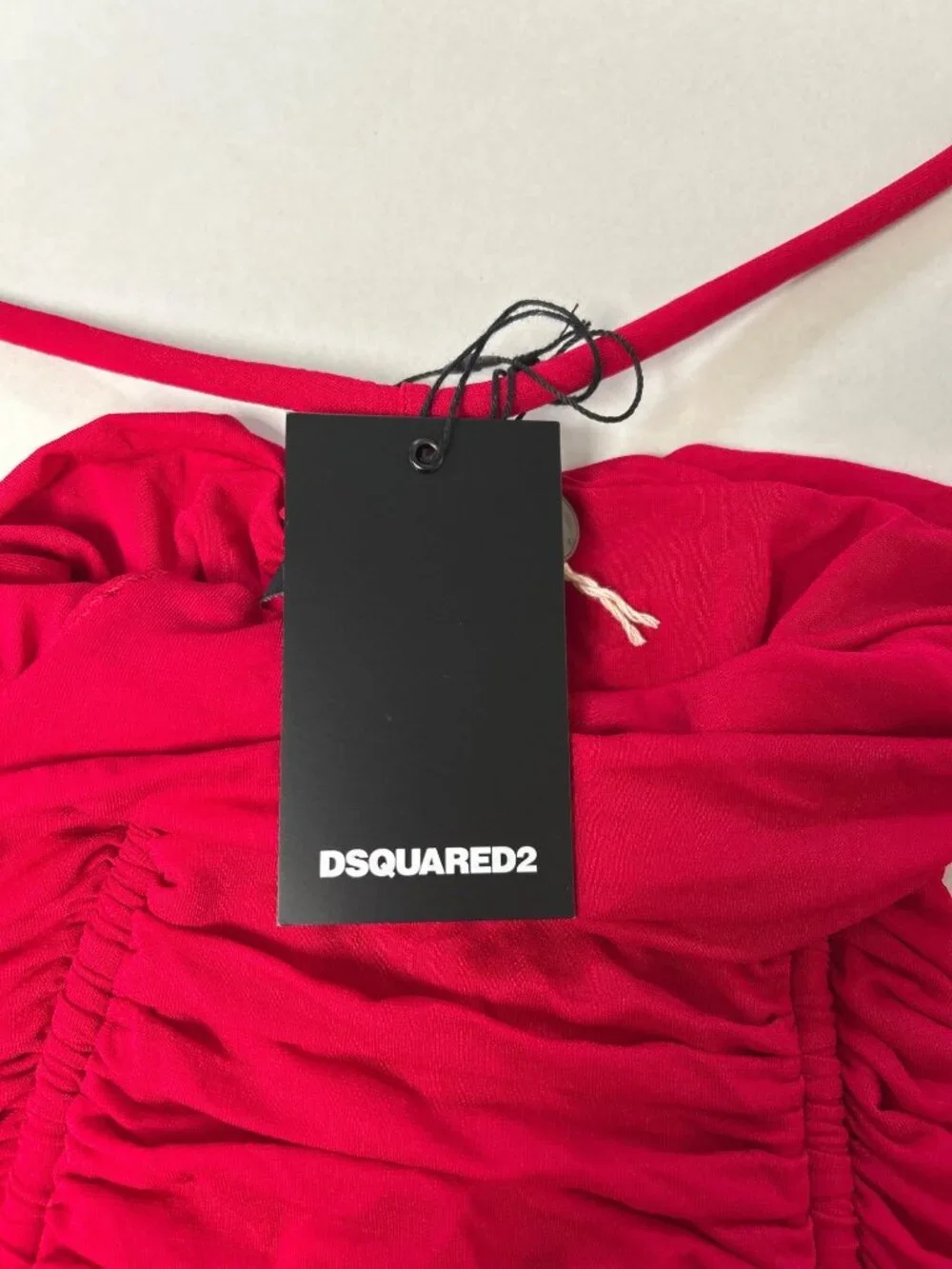 DSQUARED2 Spaghetti Strap Ruched Body Contour Top Bright Red Size Small NWT - Picture 4 of 6
